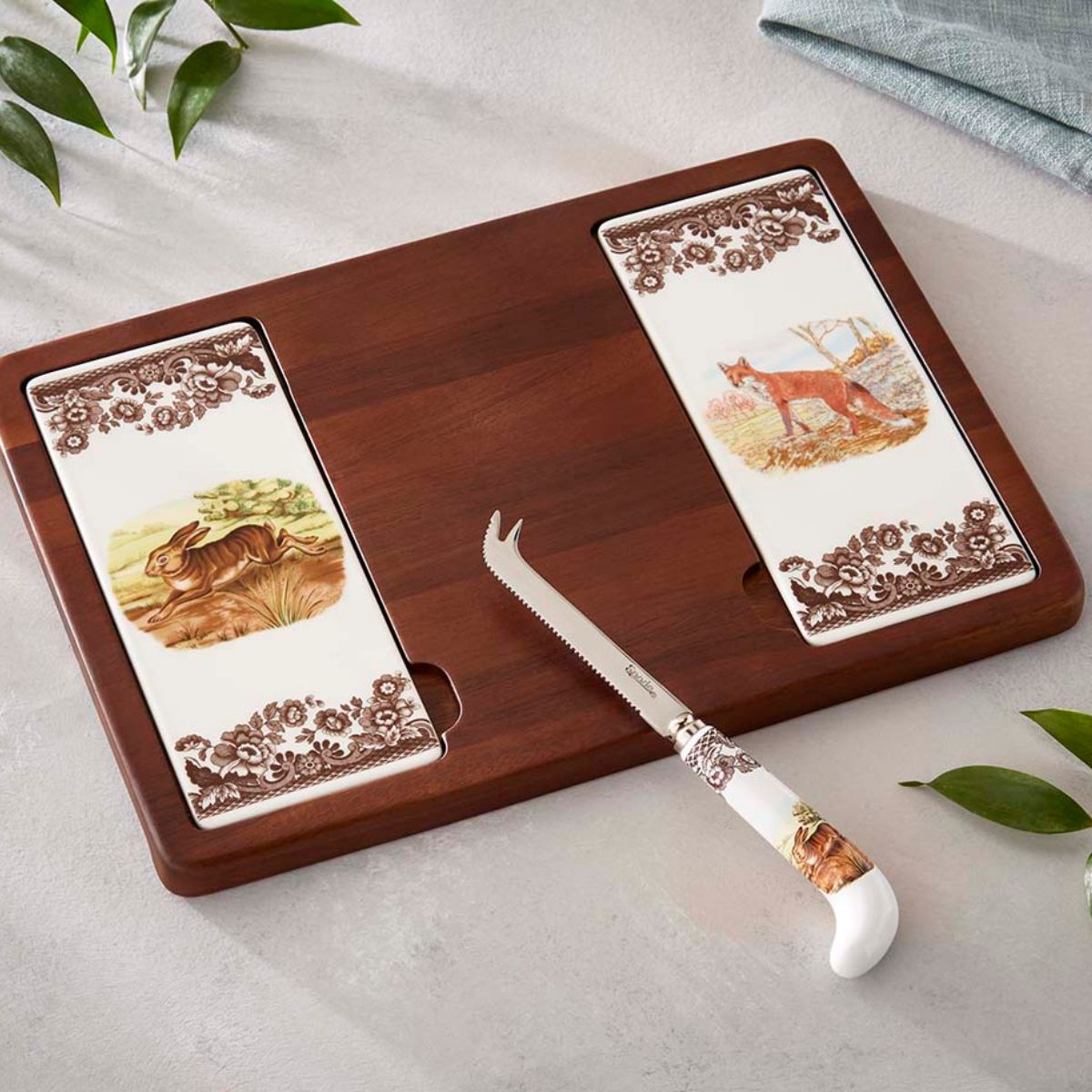 Woodland Cheese Board & Knife, Fox & Rabbit image number null